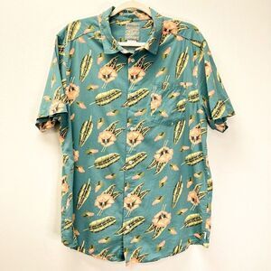 RVCA Tropical Hawaiian Shirt Green Floral Print Short Sleeve Button Down Shirt L